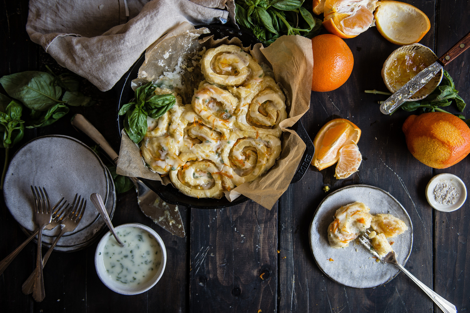 Orange-almond sweet rolls with basil glaze