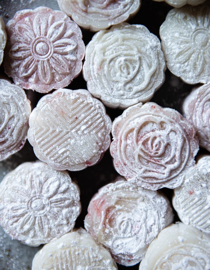 rose and lychee snowskin mooncake